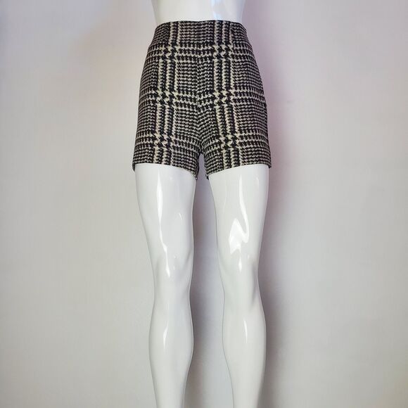 Zara Tan Black Plaid High Waist Shorts - Picture 1 of 9